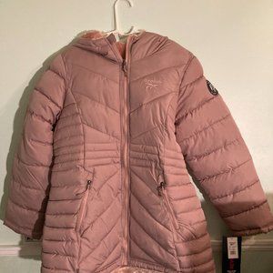 Reebok Womens Reversible Hooded Puffer Coat, Color Dusty Rose, Size Medium, NWT
